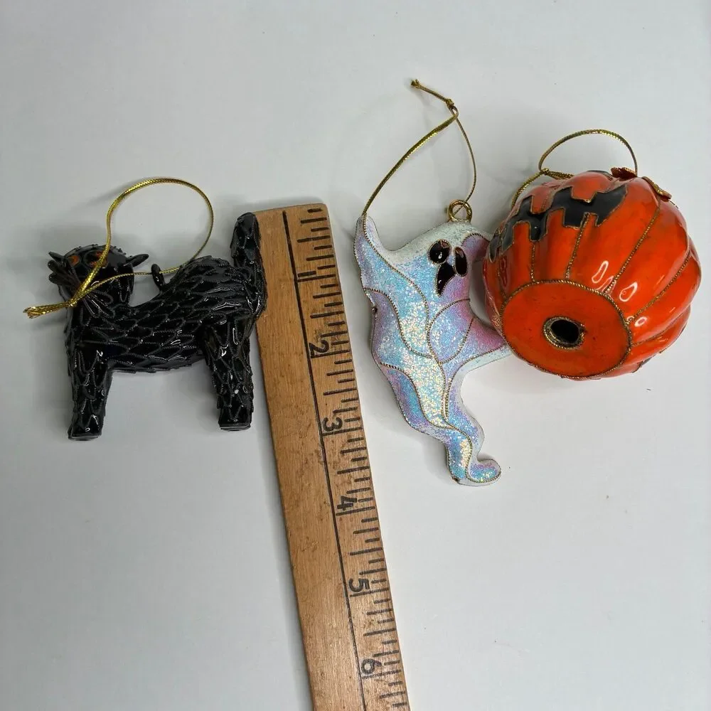 Smithsonian Institution Warshaw Coll 3 Halloween Ornaments Pumpkin Cat Ghost